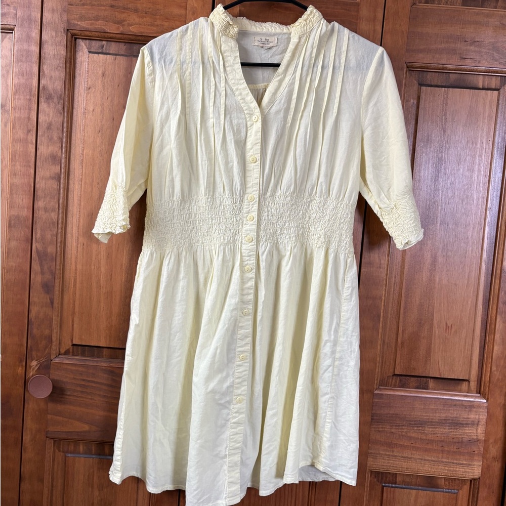 S Line Yellow Button Down Front Cotton Light Airy Dress
